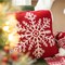 Set of 2 18"L*18"W Knitted Snowflake Acrylic Red Pillow Cover w/Tassels